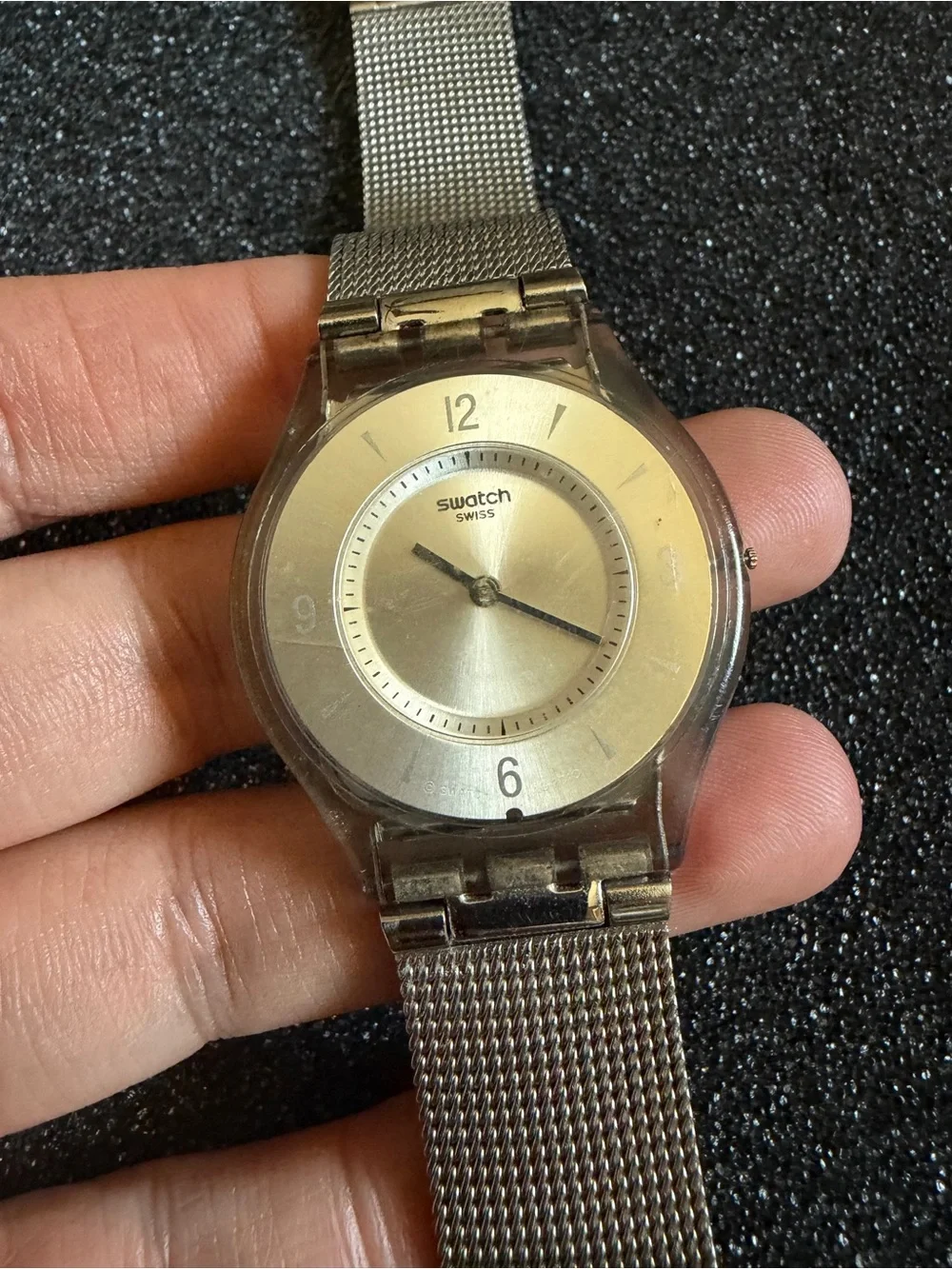 Vintage Swatch Silver Metal Knit Watch